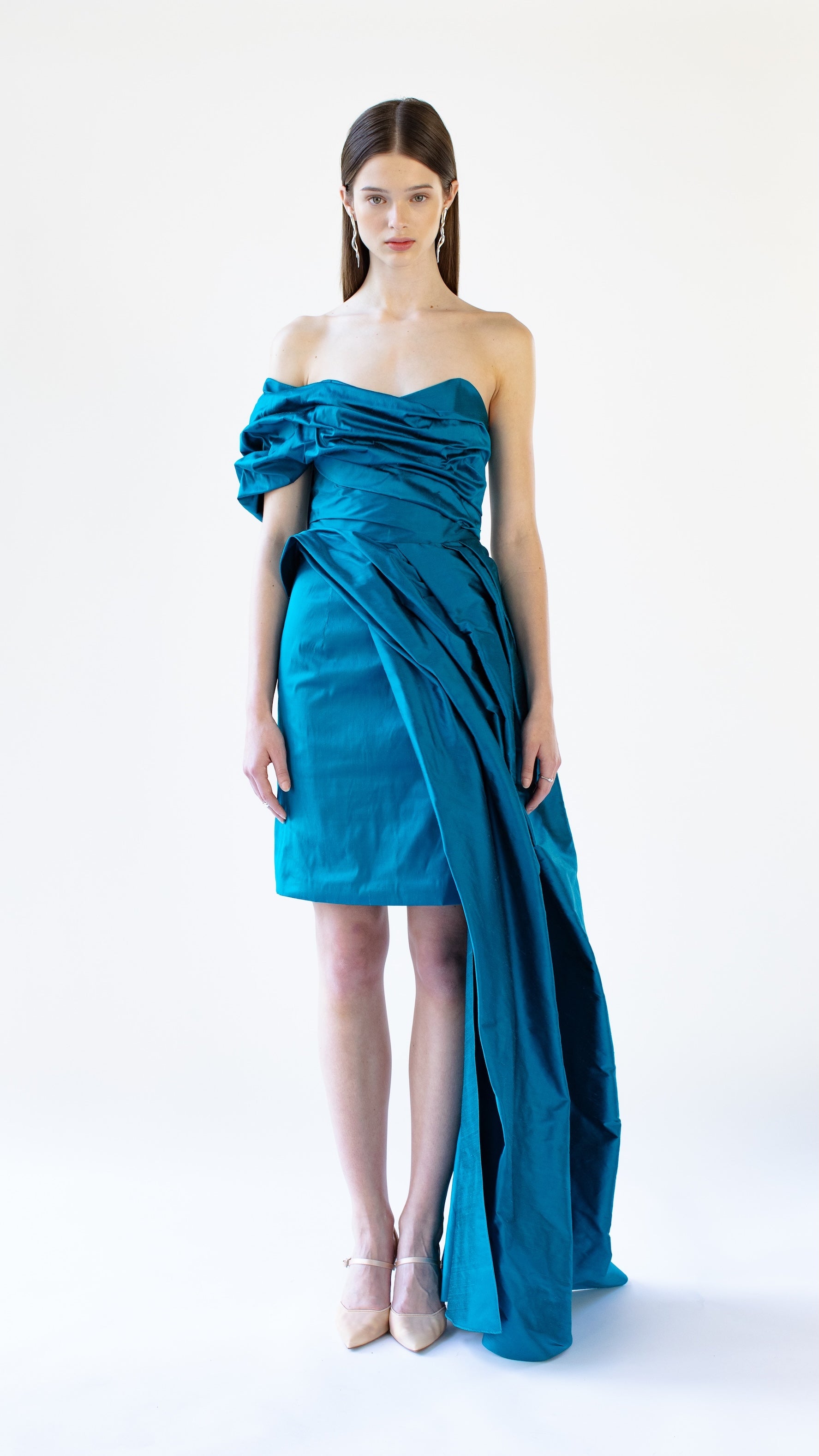 AZAYA draped silk taffeta gown