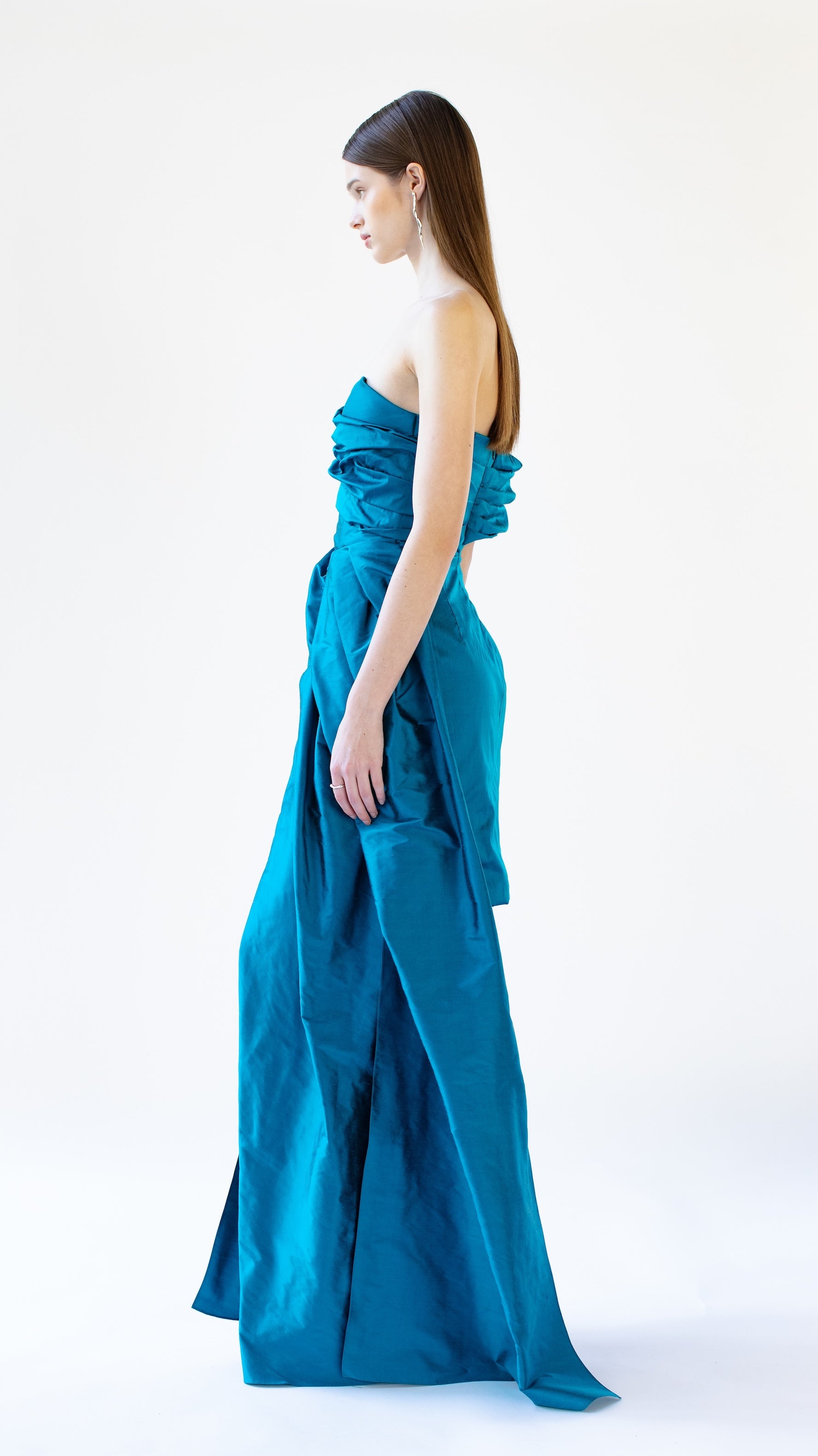 AZAYA draped silk taffeta gown