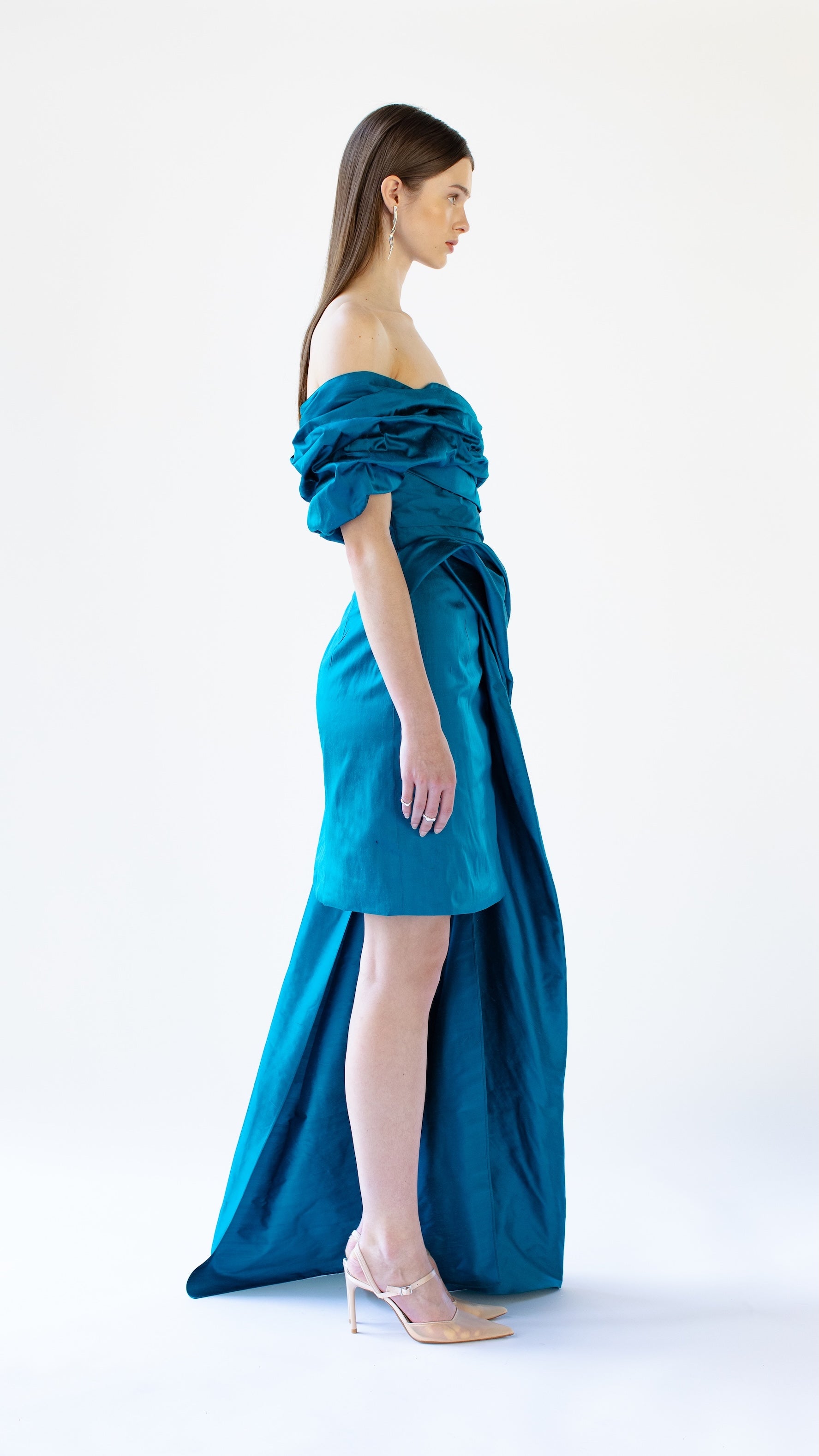 AZAYA draped silk taffeta gown