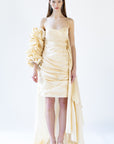 YASMINE creamy draped qown with detachable sleeve