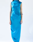 VEGA turquoise blue silk satin dress