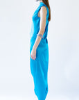 VEGA turquoise blue silk satin dress