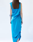 VEGA turquoise blue silk satin dress