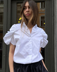 "IRIS" short sleeves ruffled cotton shirt
