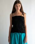 "AIWA" 3D Crinkled Strapped Top – Black