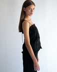 "AIWA" 3D Crinkled Strapped Top – Black