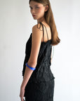 "AIWA" 3D Crinkled Strapped Top – Black