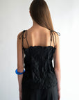 "AIWA" 3D Crinkled Strapped Top – Black