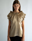 AMELIE - RUFFLED PURE SILK SATIN TOP
