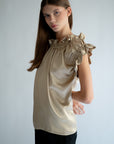 AMELIE - RUFFLED PURE SILK SATIN TOP