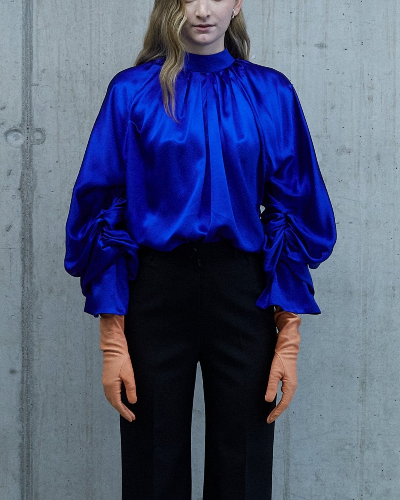 SILK SATIN DRAPED BLOUSE