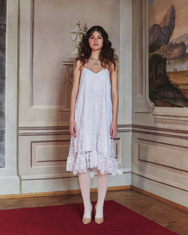 WHITE BOBIN LACE COTTON DRESS – NANICHE