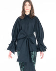 BLACK TWILL/DOBBY COTTON RIBBON BELT SHIRT