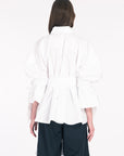 WHITE POPLIN RIBBON BELT SHIRT