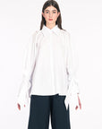 WHITE POPLIN RIBBON BELT SHIRT