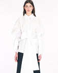 WHITE POPLIN RIBBON BELT SHIRT