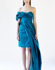 AZAYA draped silk taffeta gown