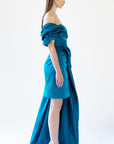 AZAYA draped silk taffeta gown