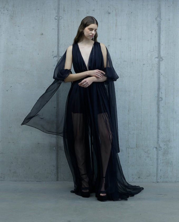 MAXI SILK CHIFFON EVENING GOWN