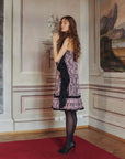 "TAMY" PINK&BLACK DRESS WITH BOBBIN LACE