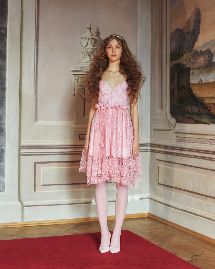 PINK DRESS WITH BOBBIN LACE