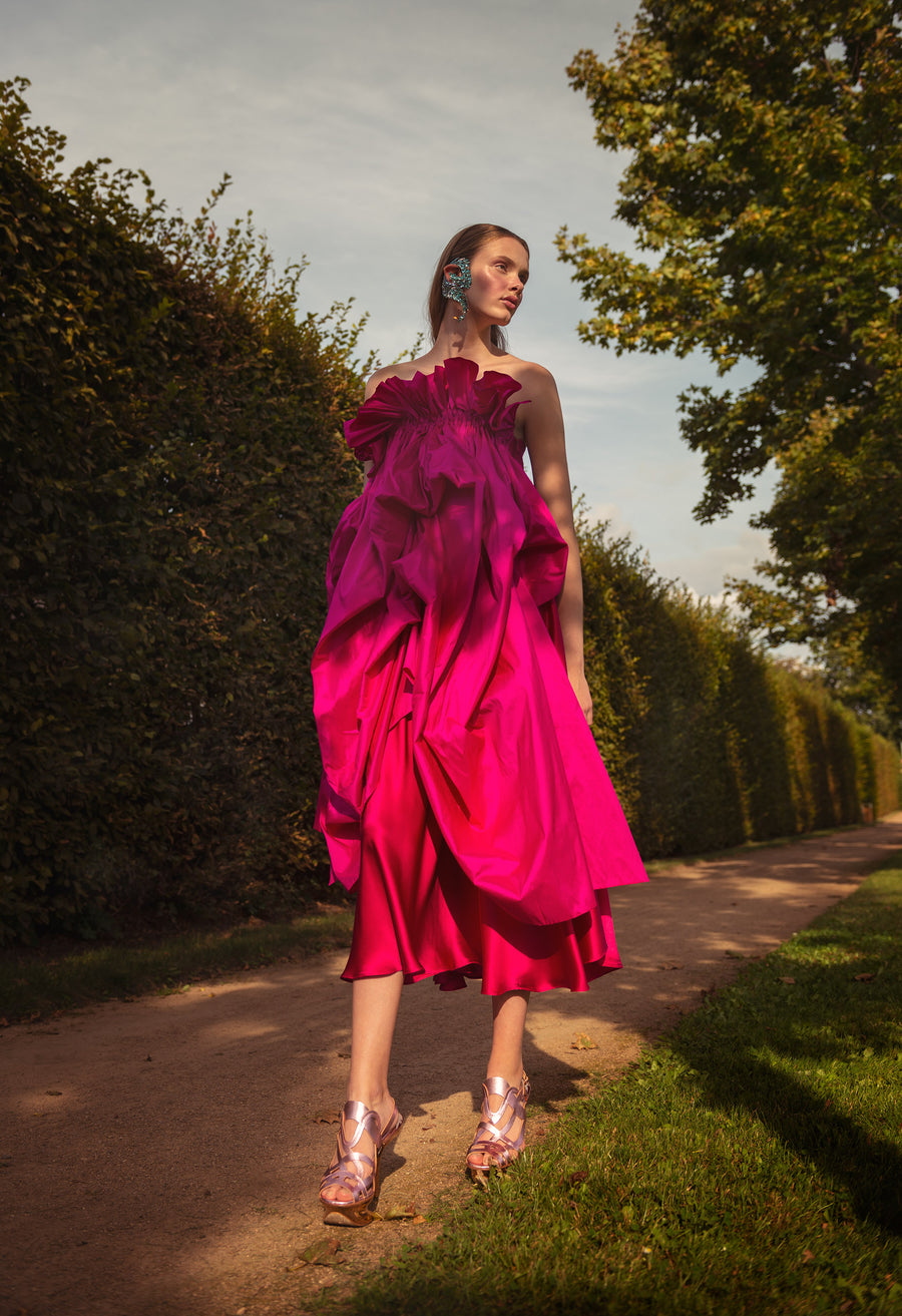 AYAME FUCHSIA SILK TAFFETA AND SATIN DRESS
